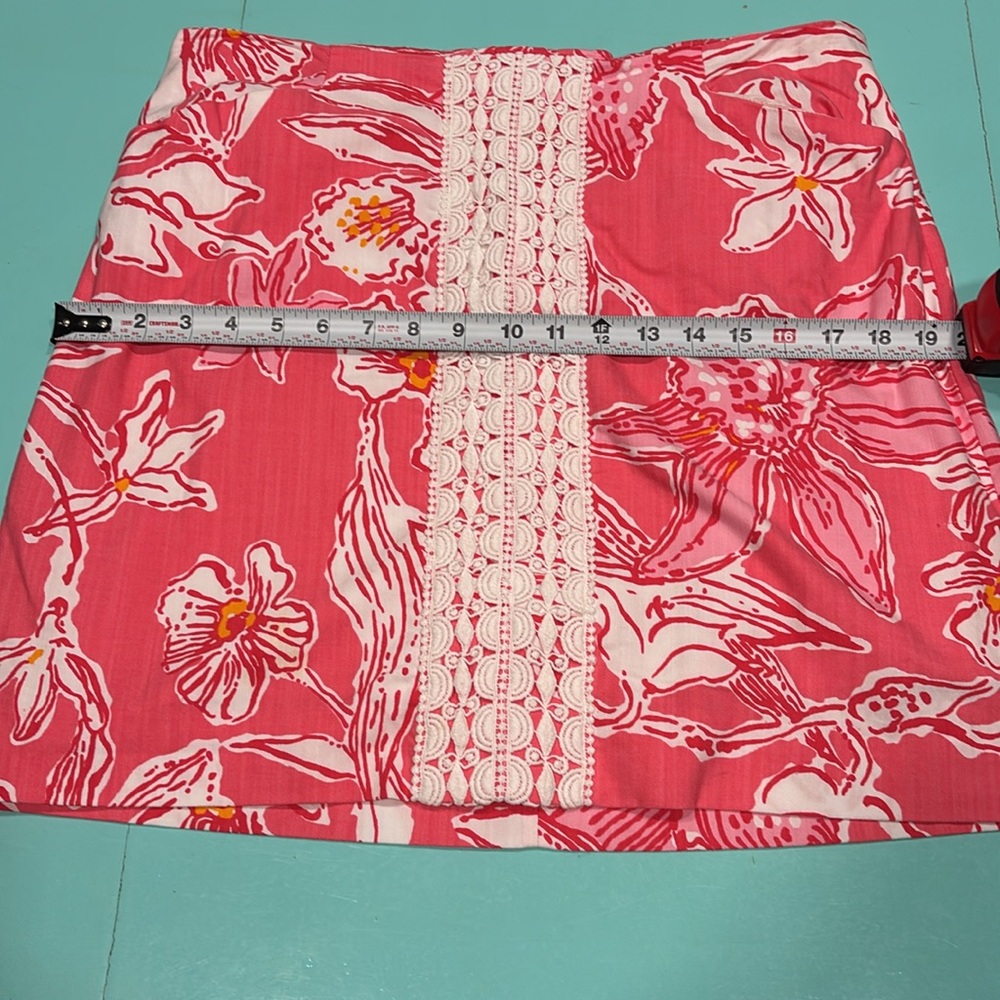 Lilly Pulitzer Pink Floral Mini Skirt with White Lace - Picture 7 of 8